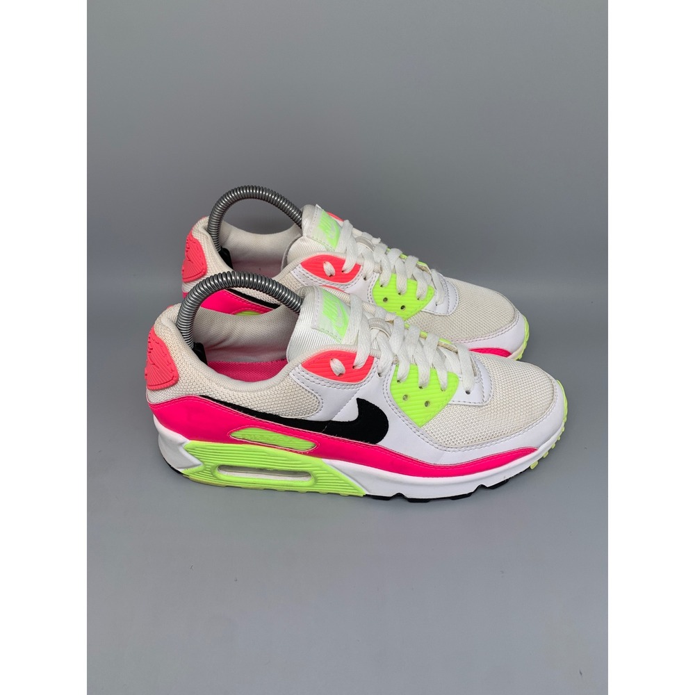 Nike Air Max 90 White Pink Volt Running Shoes CT1030-100 Women's Sz 8.5